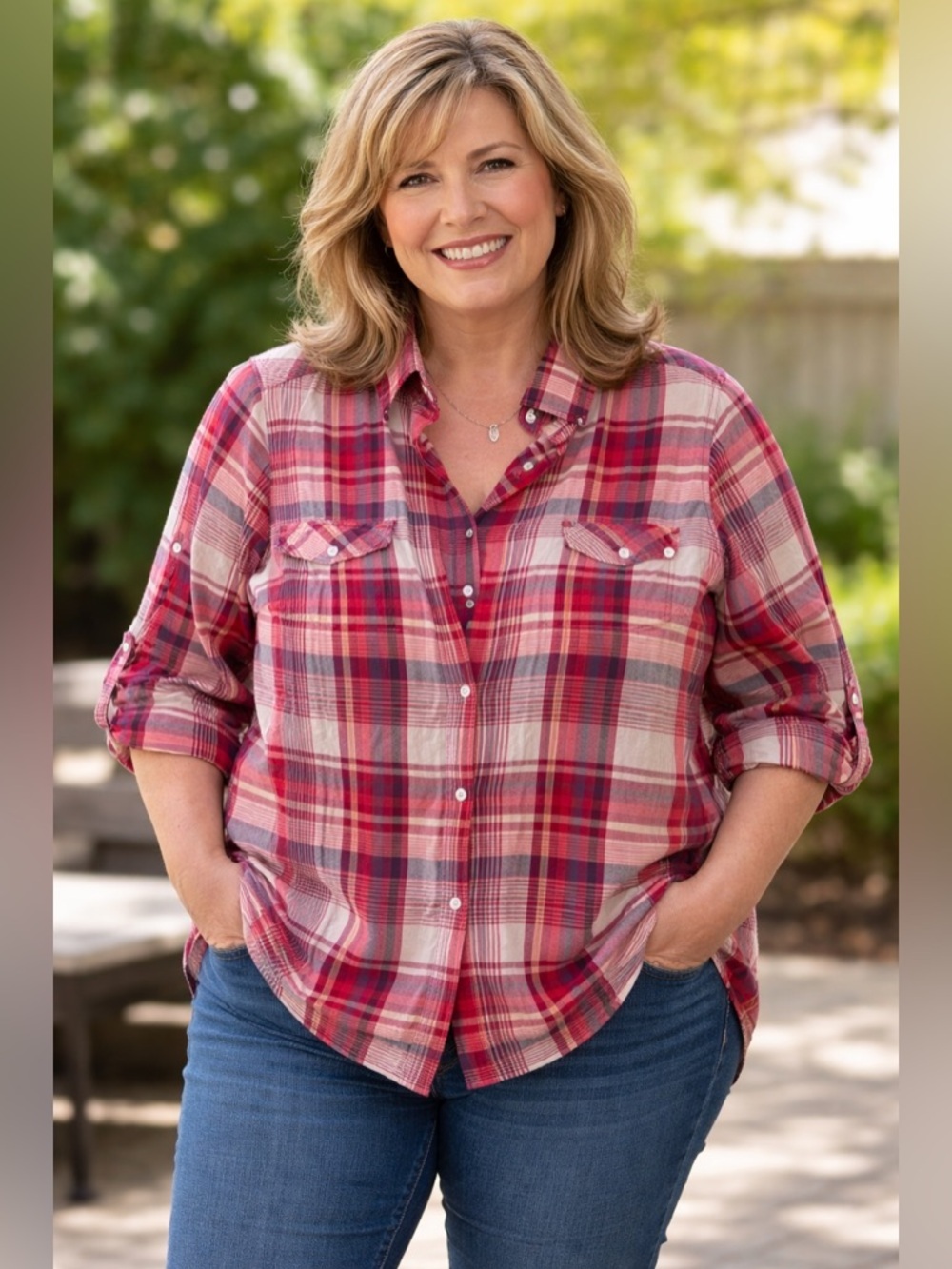 Sonoma Red and White Plaid Button Down Shirt